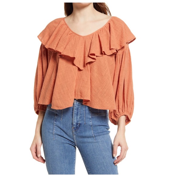 FREE PEOPLE Zuri Open-Back Ruffle Trim Blouse M - Picture 9 of 11